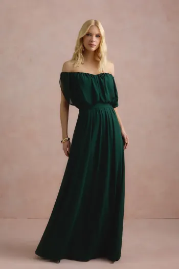 VESTIDO BIA OFF SHOULDER CHIFFON - VERDE EUCALIPTO