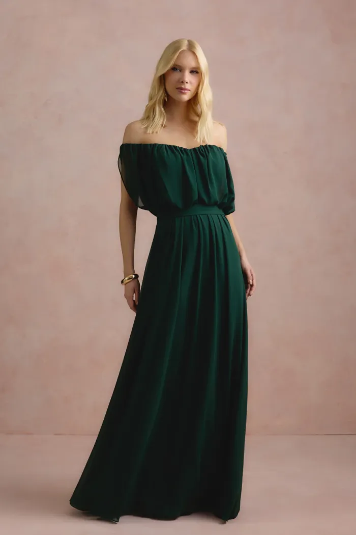 VESTIDO BIA OFF SHOULDER CHIFFON - VERDE EUCALIPTO