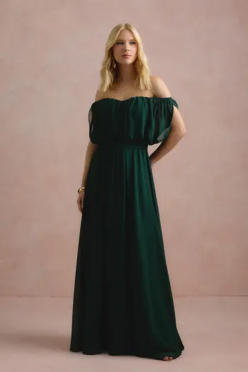 VESTIDO BIA OFF SHOULDER CHIFFON - VERDE EUCALIPTO