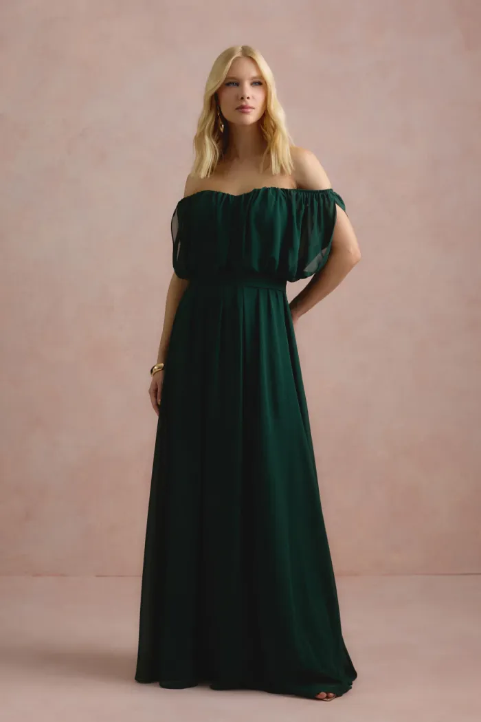 VESTIDO BIA OFF SHOULDER CHIFFON - VERDE EUCALIPTO
