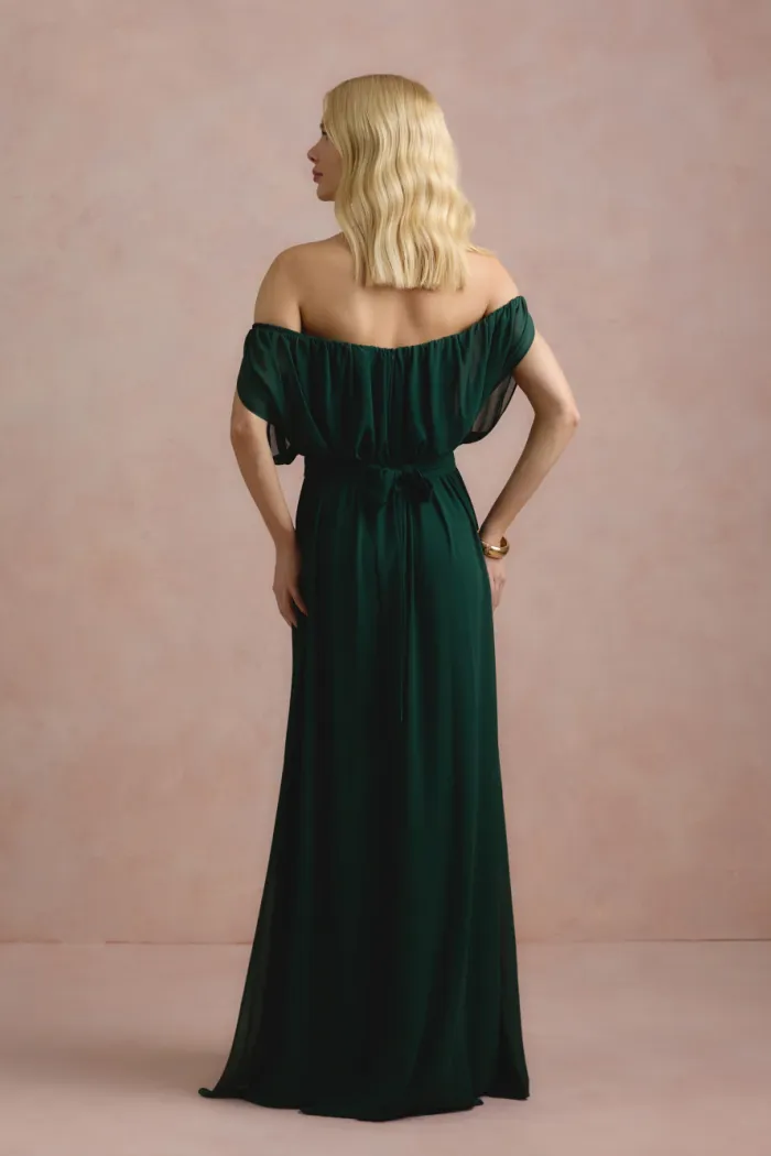 VESTIDO BIA OFF SHOULDER CHIFFON - VERDE EUCALIPTO