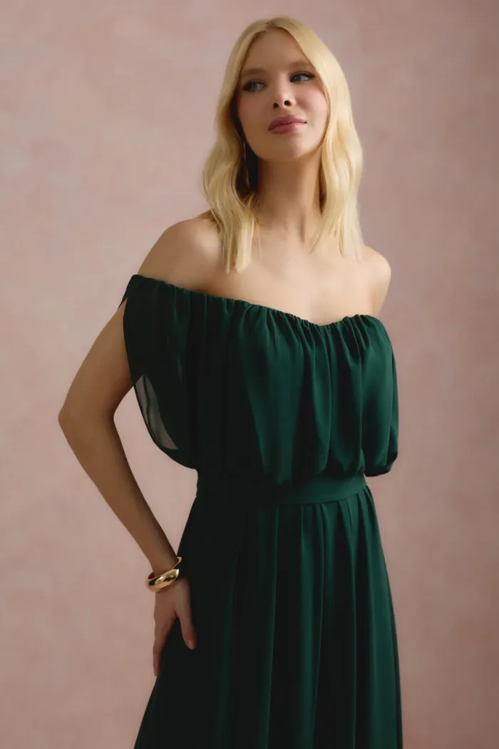 VESTIDO BIA OFF SHOULDER CHIFFON - VERDE EUCALIPTO