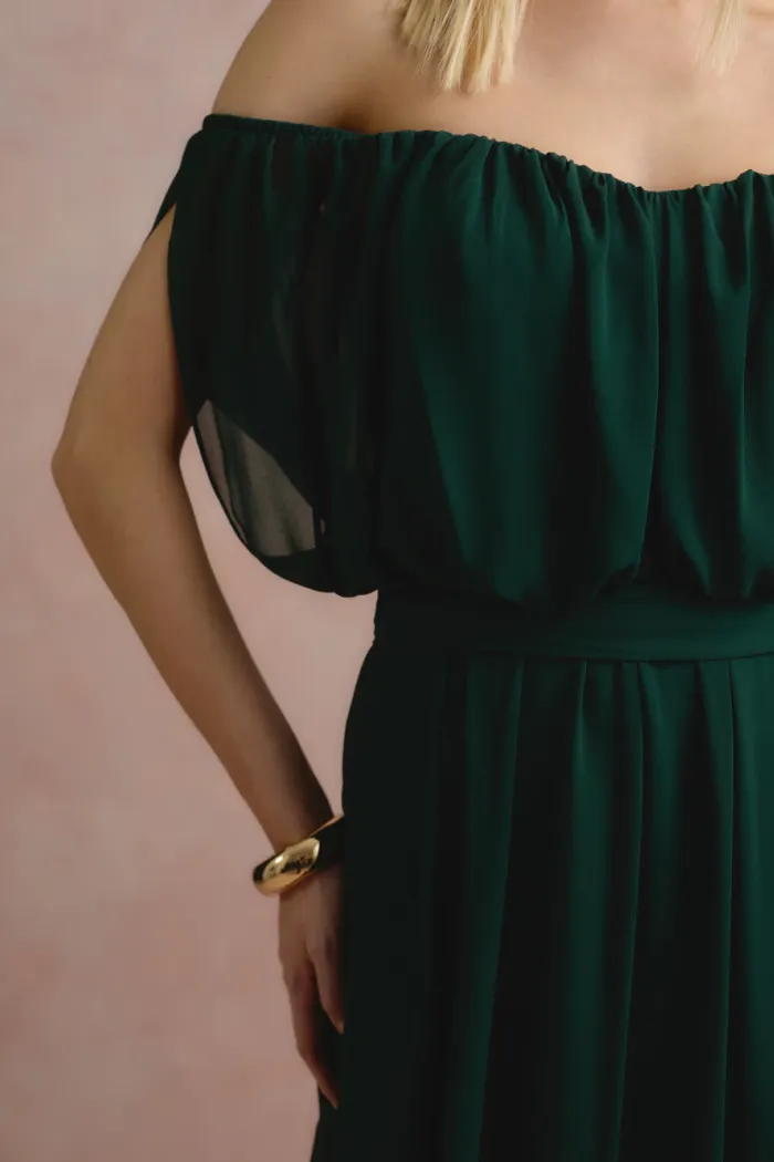 VESTIDO BIA OFF SHOULDER CHIFFON - VERDE EUCALIPTO