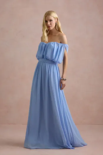 VESTIDO BIA OFF SHOULDER CHIFFON - AZUL SERENITY