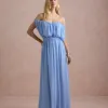 VESTIDO BIA OFF SHOULDER CHIFFON - AZUL SERENITY