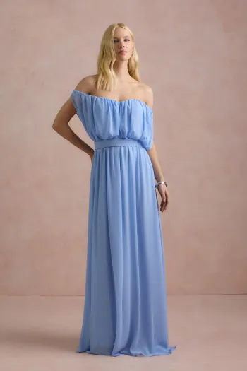 VESTIDO BIA OFF SHOULDER CHIFFON - AZUL SERENITY