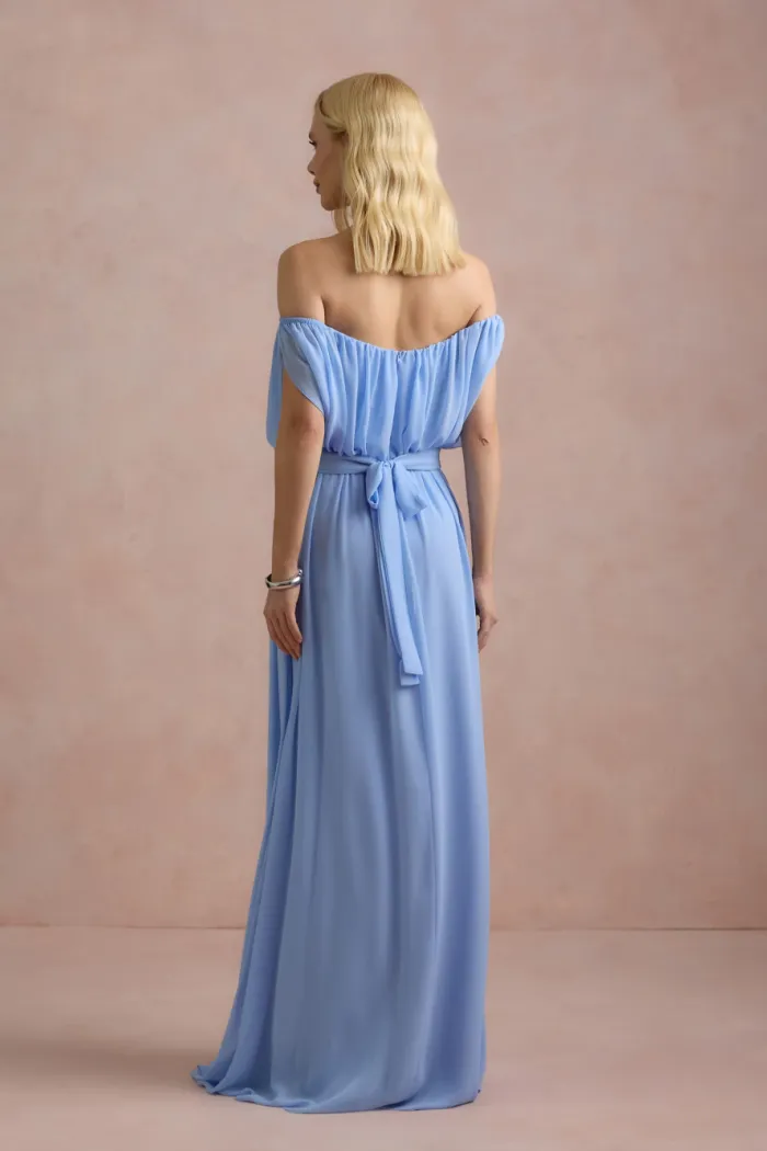 VESTIDO BIA OFF SHOULDER CHIFFON - AZUL SERENITY