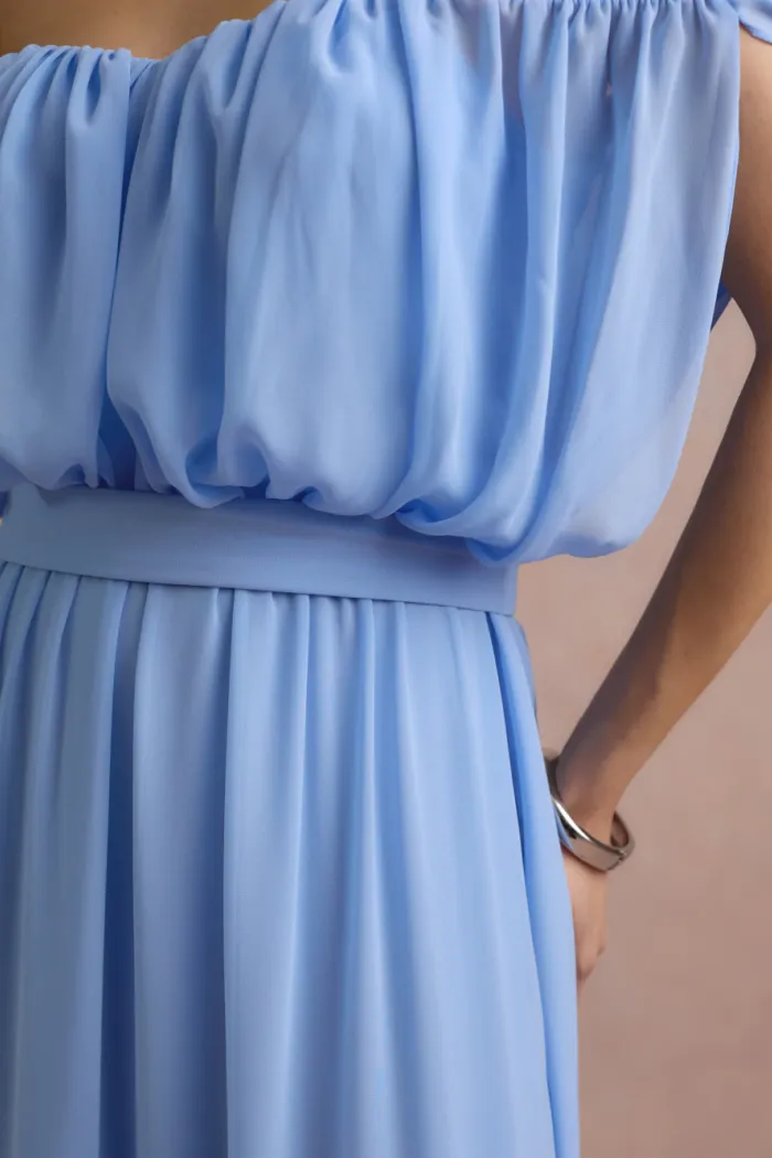 VESTIDO BIA OFF SHOULDER CHIFFON - AZUL SERENITY