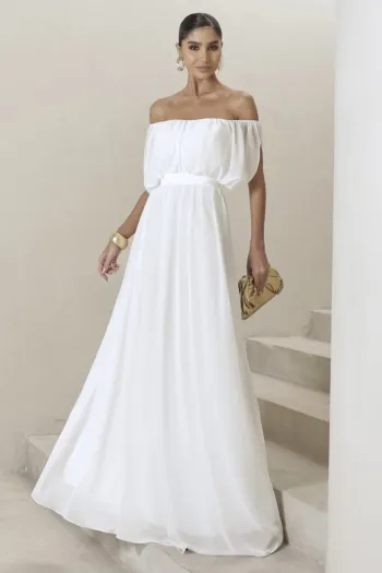 VESTIDO BIA OFF SHOULDER CHIFFON - OFF WHITE