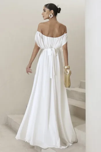 VESTIDO BIA OFF SHOULDER CHIFFON - OFF WHITE