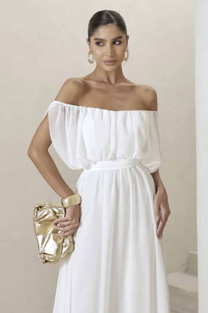 VESTIDO BIA OFF SHOULDER CHIFFON - OFF WHITE