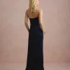 VESTIDO DE FESTA ITÁLIA T.Q.C PREGAS CINTURA - AZUL MARINHO