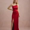 VESTIDO DE FESTA ITÁLIA T.Q.C PREGAS CINTURA - VERMELHO