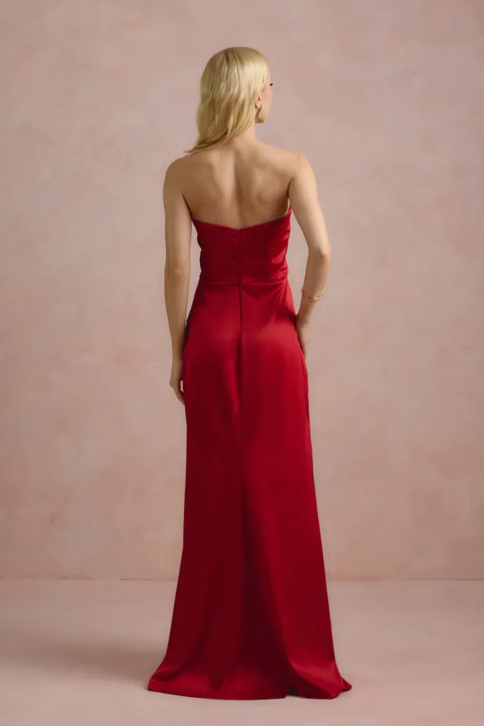 VESTIDO DE FESTA ITÁLIA T.Q.C PREGAS CINTURA - VERMELHO