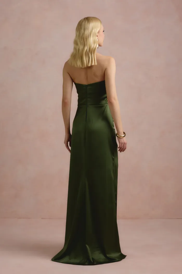 VESTIDO DE FESTA ITÁLIA T.Q.C PREGAS CINTURA - VERDE OLIVA