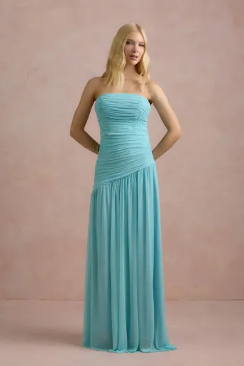 VESTIDO DE FESTA ALICE MICROTULE COM CAPA - AZUL TIFFANY