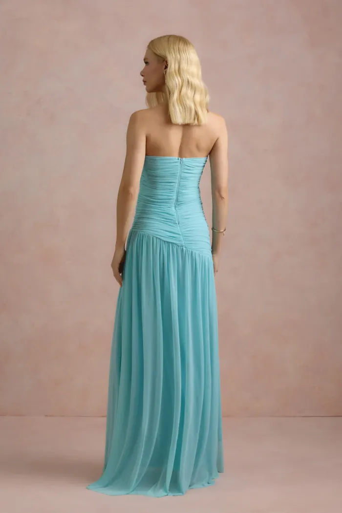 VESTIDO DE FESTA ALICE MICROTULE COM CAPA - AZUL TIFFANY