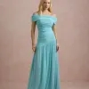 VESTIDO DE FESTA ALICE MICROTULE COM CAPA - AZUL TIFFANY