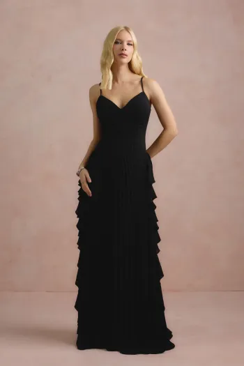 VESTIDO LONGO LIVIA PLISSADO - PRETO