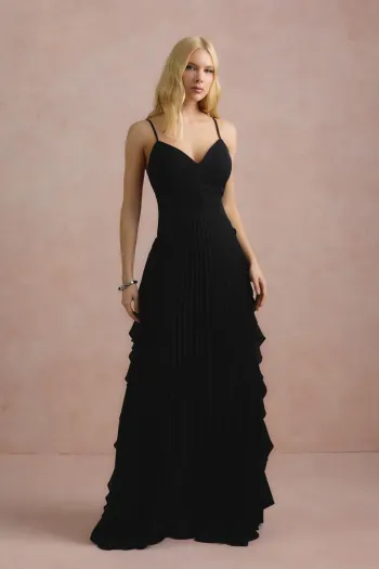 VESTIDO LONGO LIVIA PLISSADO - PRETO