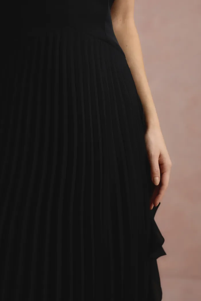 VESTIDO LONGO LIVIA PLISSADO - PRETO