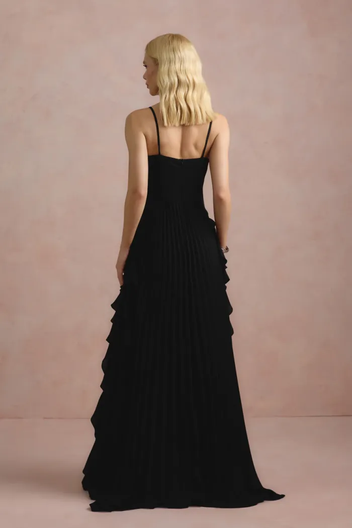 VESTIDO LONGO LIVIA PLISSADO - PRETO