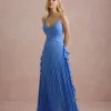 VESTIDO LONGO LIVIA PLISSADO - AZUL SERENITY
