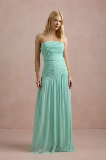 VESTIDO DE FESTA ALICE MICROTULE COM CAPA - VERDE TIFFANY