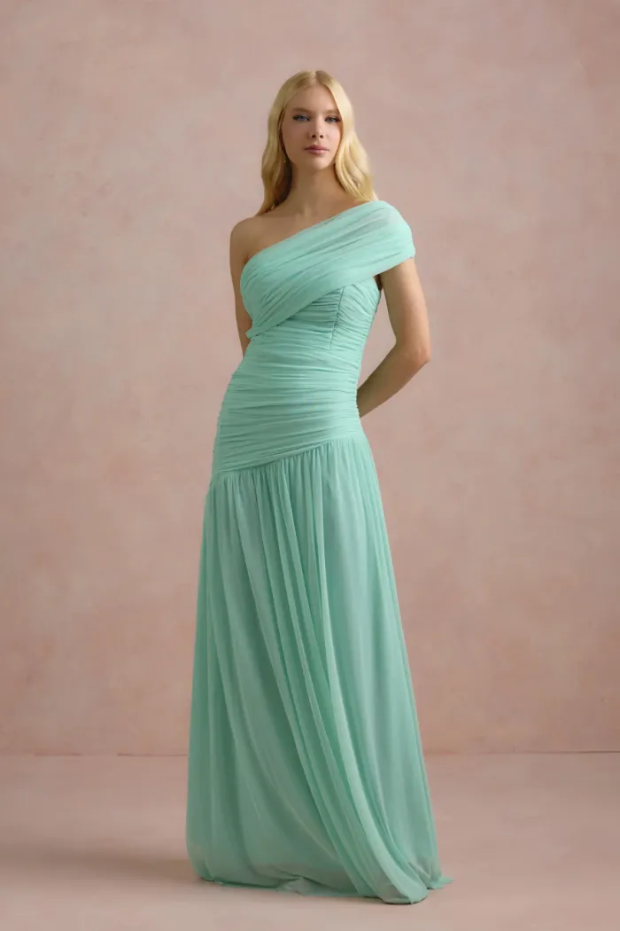 VESTIDO DE FESTA ALICE MICROTULE COM CAPA - VERDE TIFFANY