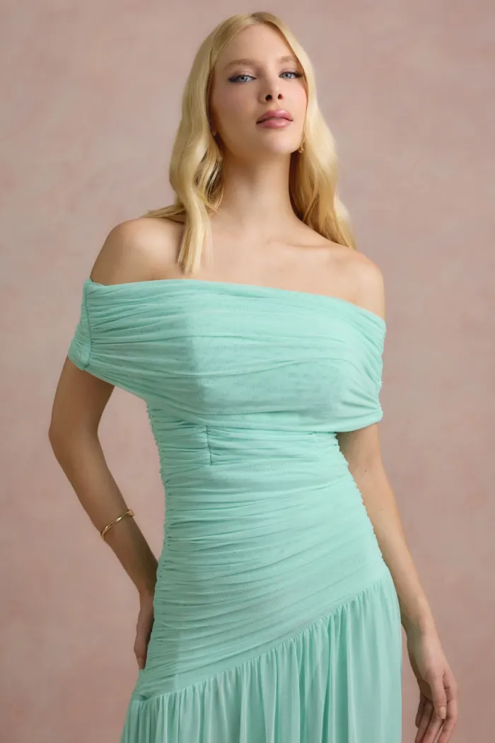 VESTIDO DE FESTA ALICE MICROTULE COM CAPA - VERDE TIFFANY