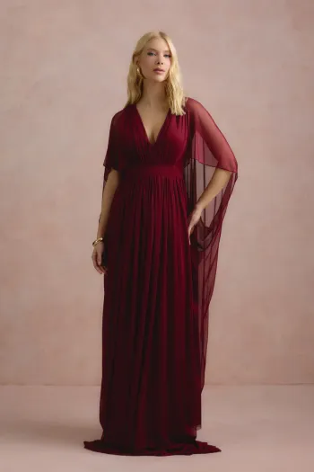 VESTIDO DE FESTA ANGELINA MANGA CAPA - VINHO