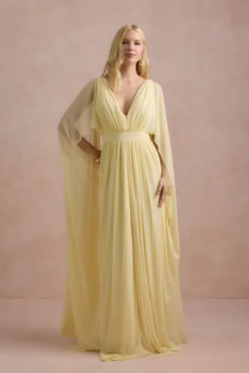 VESTIDO DE FESTA ANGELINA MANGA CAPA - AMARELO