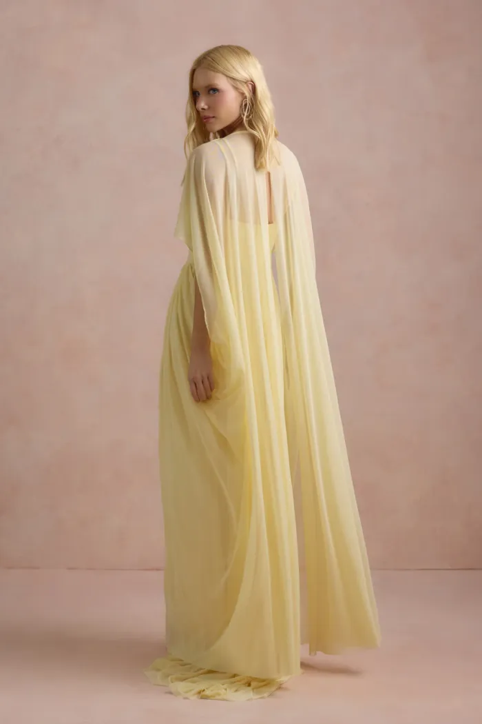 VESTIDO DE FESTA ANGELINA MANGA CAPA - AMARELO