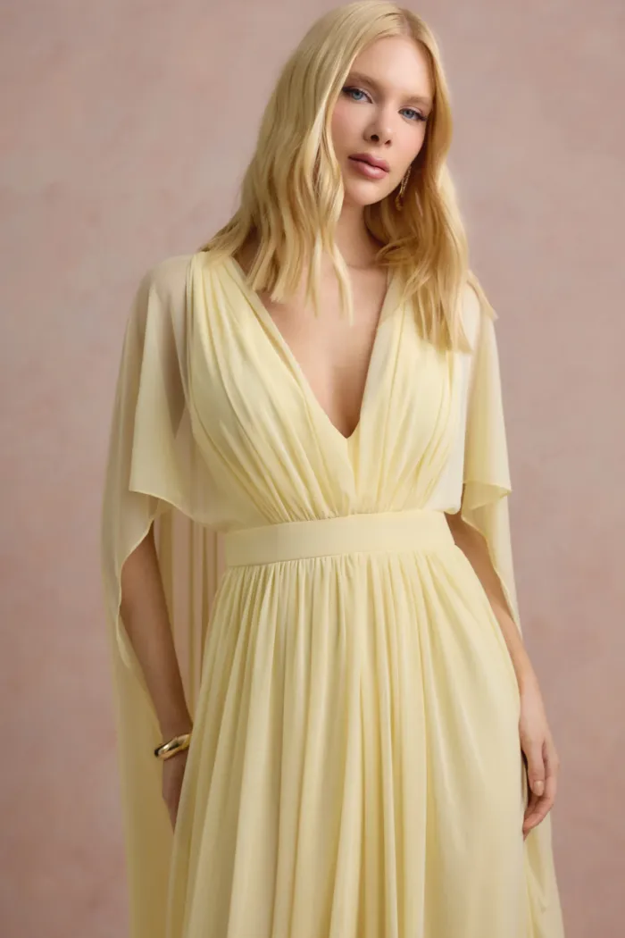 VESTIDO DE FESTA ANGELINA MANGA CAPA - AMARELO