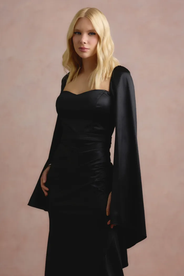 VESTIDO DE FESTA AURA SAIA TRANSPASSADA - PRETO