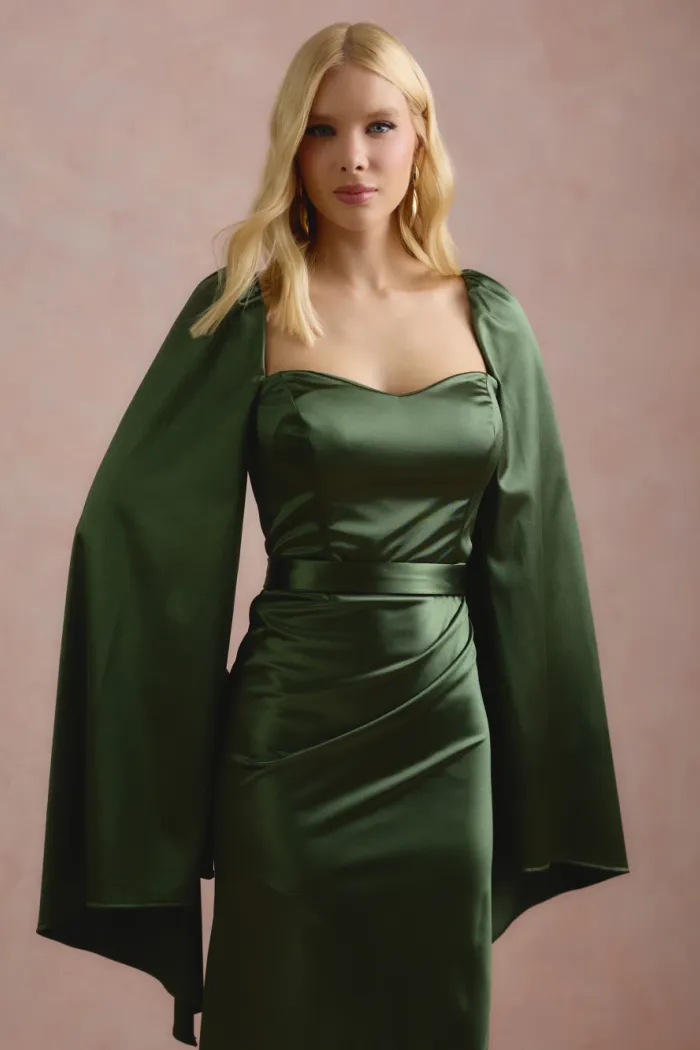 VESTIDO DE FESTA AURA SAIA TRANSPASSADA - VERDE OLIVA