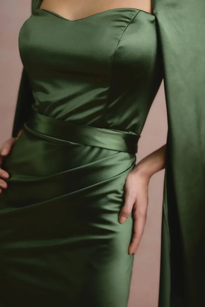 VESTIDO DE FESTA AURA SAIA TRANSPASSADA - VERDE OLIVA