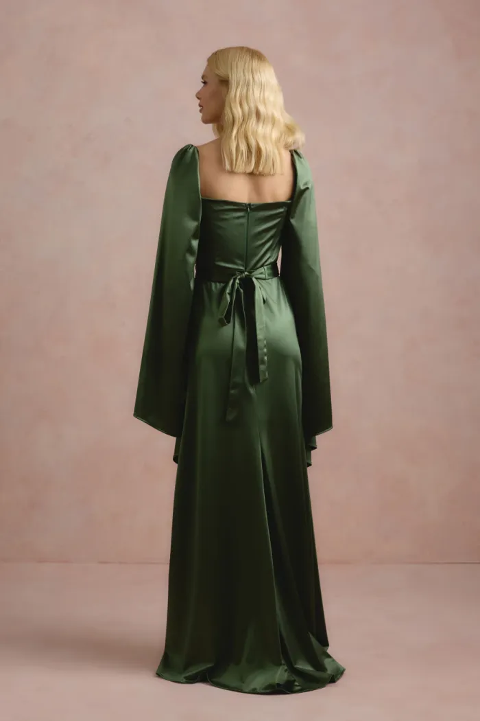 VESTIDO DE FESTA AURA SAIA TRANSPASSADA - VERDE OLIVA
