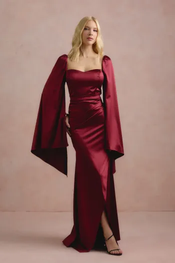 VESTIDO DE FESTA AURA SAIA TRANSPASSADA - VINHO