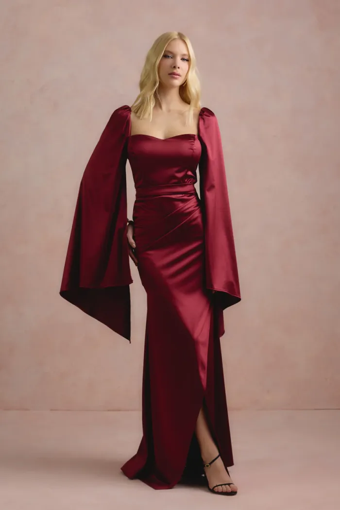 VESTIDO DE FESTA AURA SAIA TRANSPASSADA - VINHO