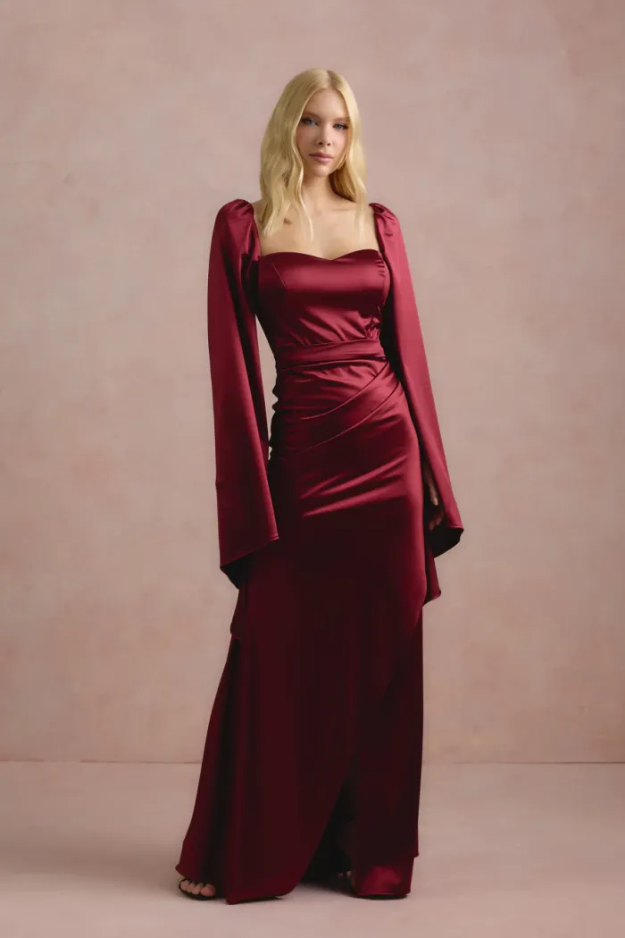 VESTIDO DE FESTA AURA SAIA TRANSPASSADA - VINHO