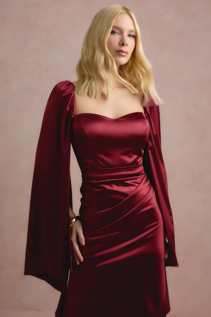 VESTIDO DE FESTA AURA SAIA TRANSPASSADA - VINHO