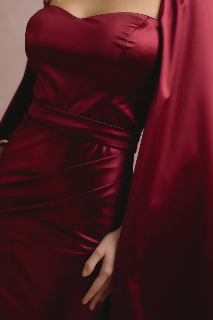 VESTIDO DE FESTA AURA SAIA TRANSPASSADA - VINHO