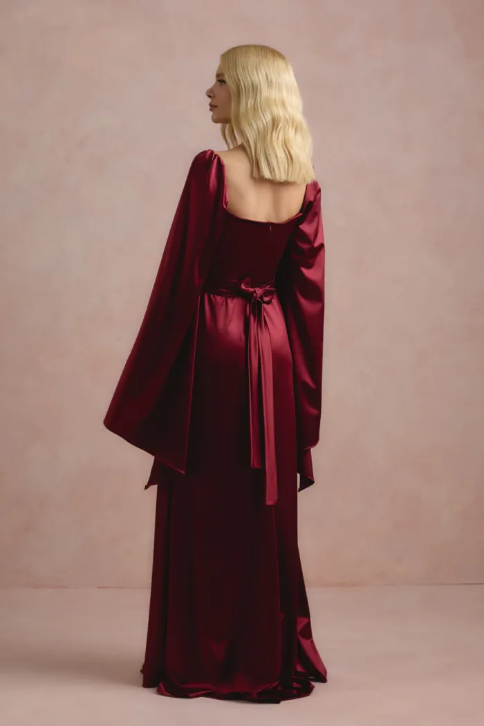 VESTIDO DE FESTA AURA SAIA TRANSPASSADA - VINHO