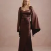 VESTIDO DE FESTA AURA SAIA TRANSPASSADA - MARROM