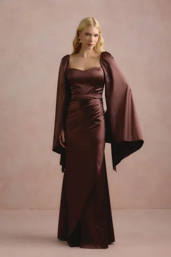 VESTIDO DE FESTA AURA SAIA TRANSPASSADA - MARROM