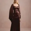 VESTIDO DE FESTA AURA SAIA TRANSPASSADA - MARROM
