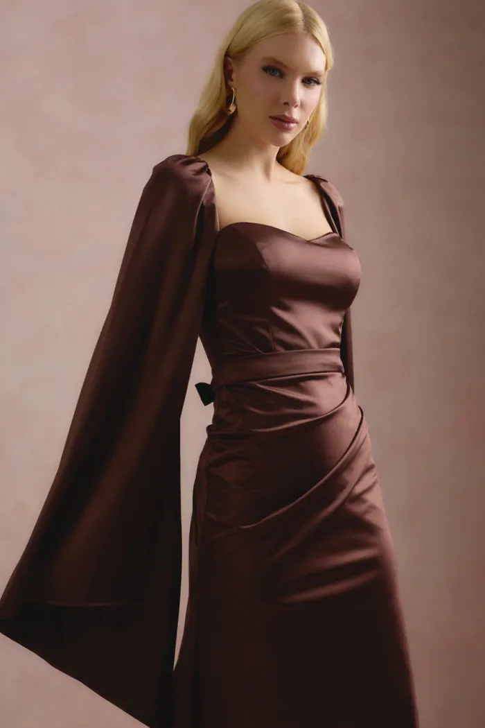 VESTIDO DE FESTA AURA SAIA TRANSPASSADA - MARROM