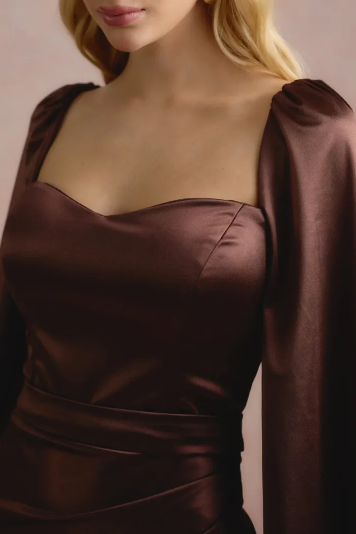 VESTIDO DE FESTA AURA SAIA TRANSPASSADA - MARROM