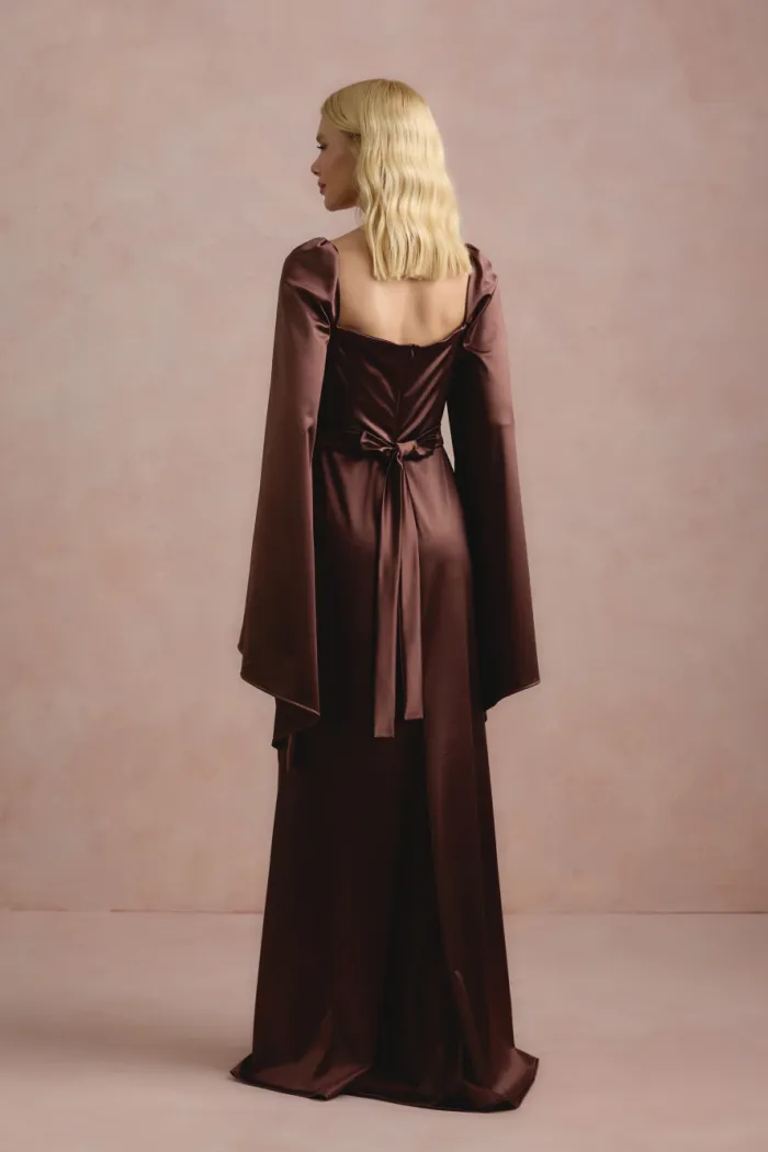 VESTIDO DE FESTA AURA SAIA TRANSPASSADA - MARROM